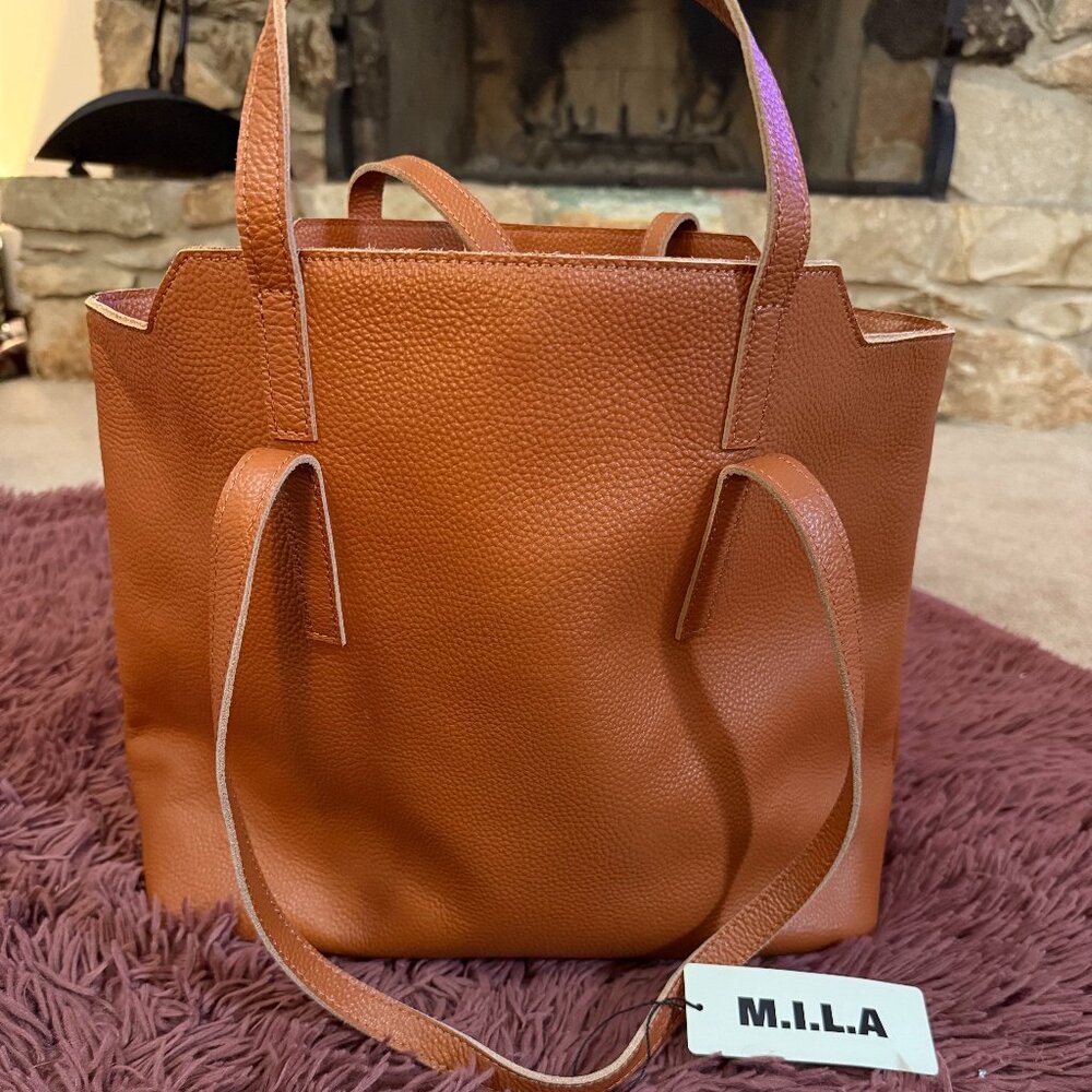 M.I.L.A Amber Bag Pebble Leather Tote "Caramel"